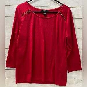 Verve Ami 3/4 Sleeves Top Red Zip Accents Women’s XL
